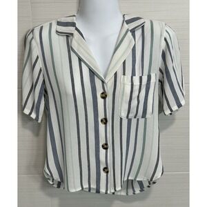Abercrombie Fitch Blue Green White Stripe Button Up XS, Airy Flowy Beach Coastal